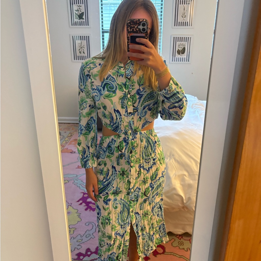 Zara Blue and Green Patterned Dress